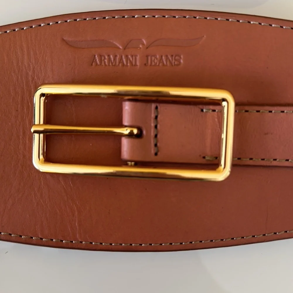 Armani Jeans  Chestnut Genuine Leather Obi Buckle Belt NEW with Tag